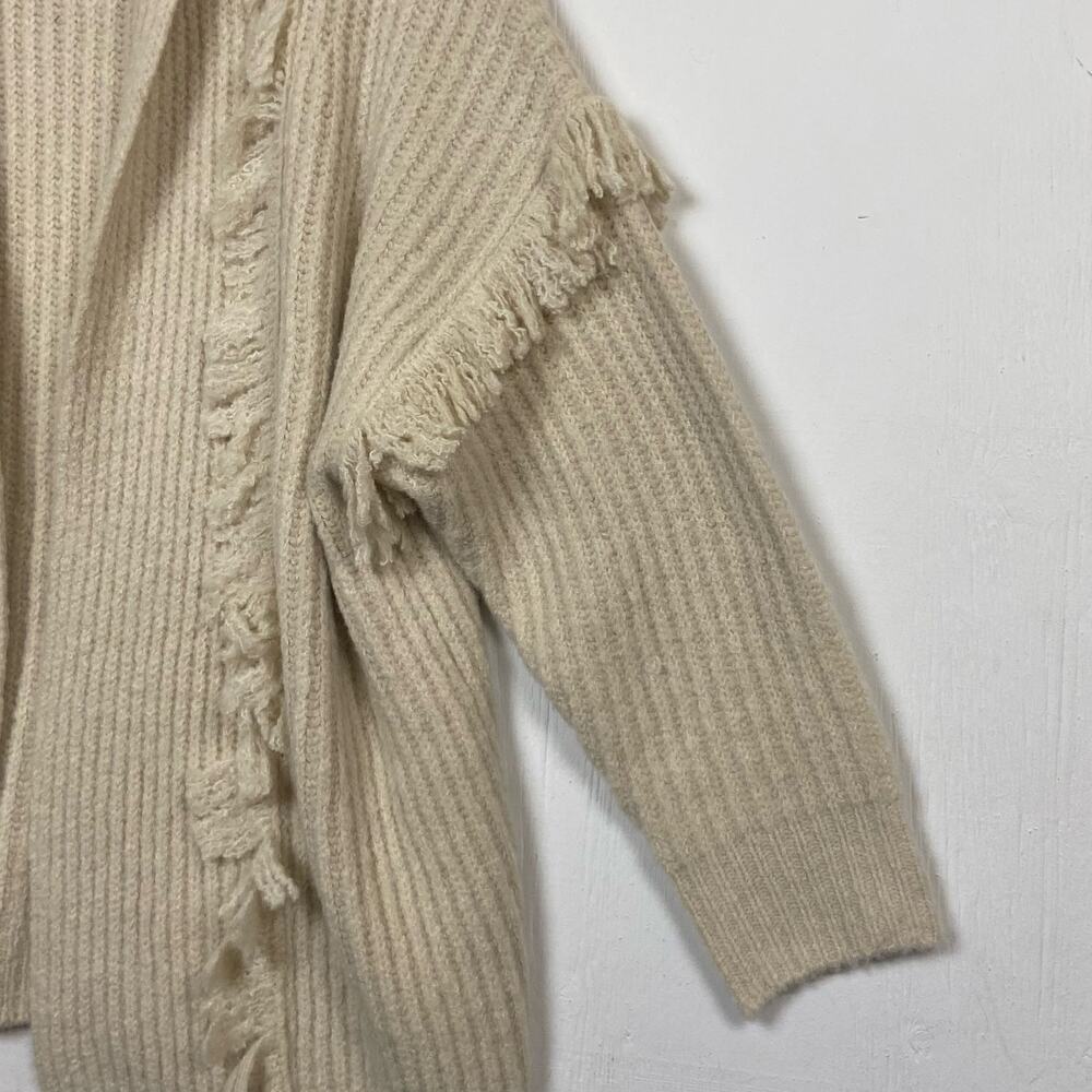 T by Talia Cream Fringe Trim Open Front Cardigan Sweater Size Medium NWT - Picture 4 of 8